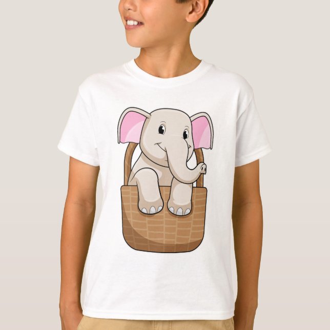 Elephant med Basket T Shirt (Framsida)