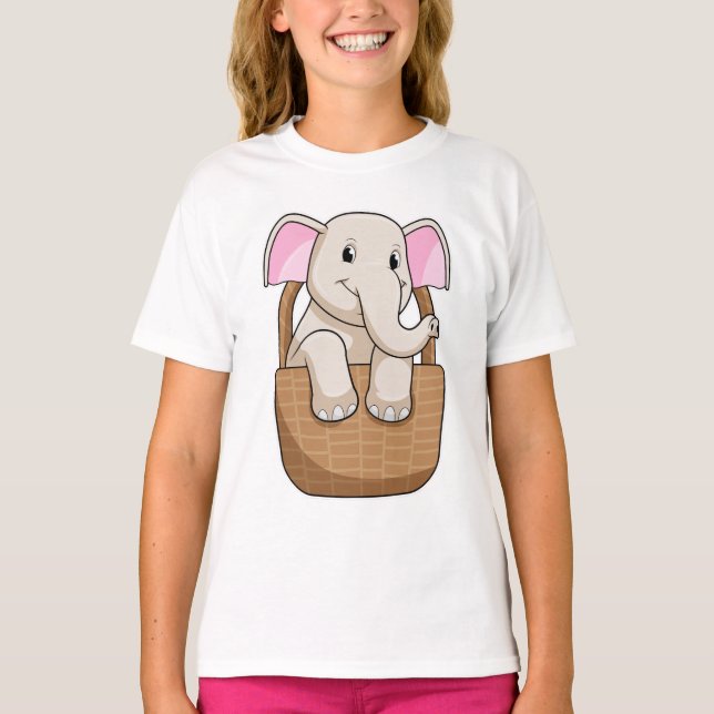 Elephant med Basket T Shirt (Framsida)
