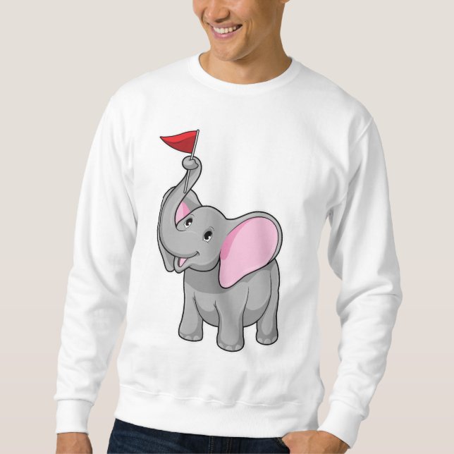 Elephant med Flagga Lång Ärmad Tröja (Framsida)