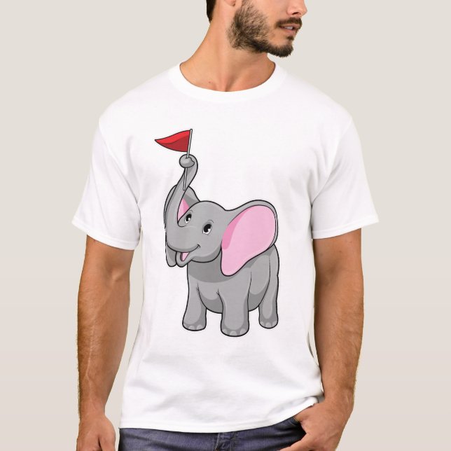 Elephant med Flagga T Shirt (Framsida)
