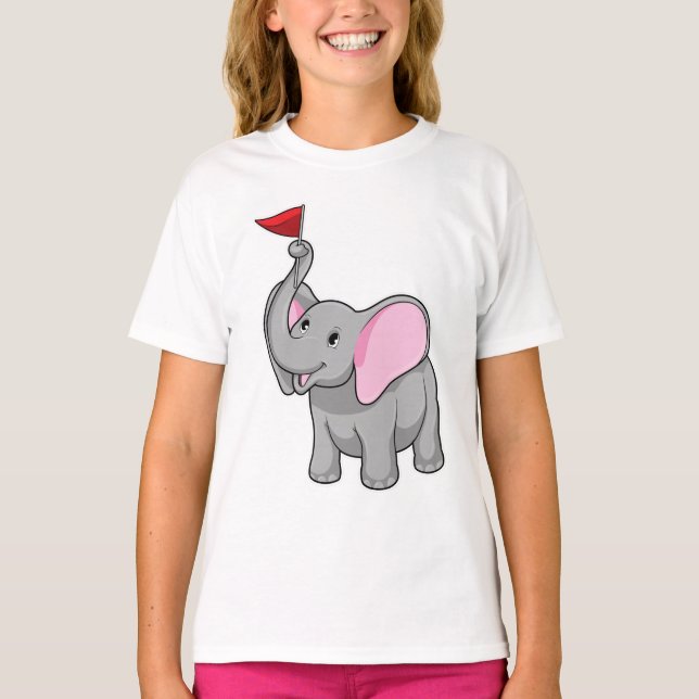 Elephant med Flagga T Shirt (Framsida)