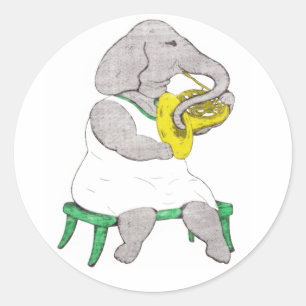 Elephant med Fransk Horn Runt Klistermärke