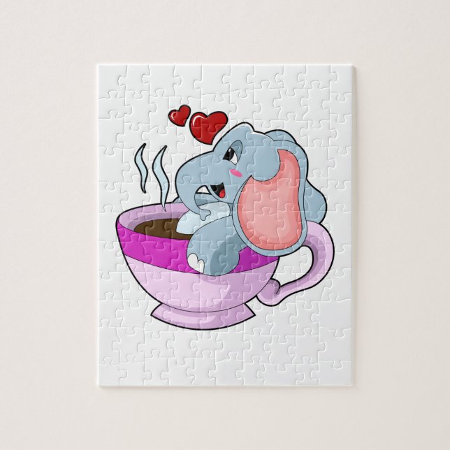 Elephant med Kaffe Kopp Pussel (Vertikal)