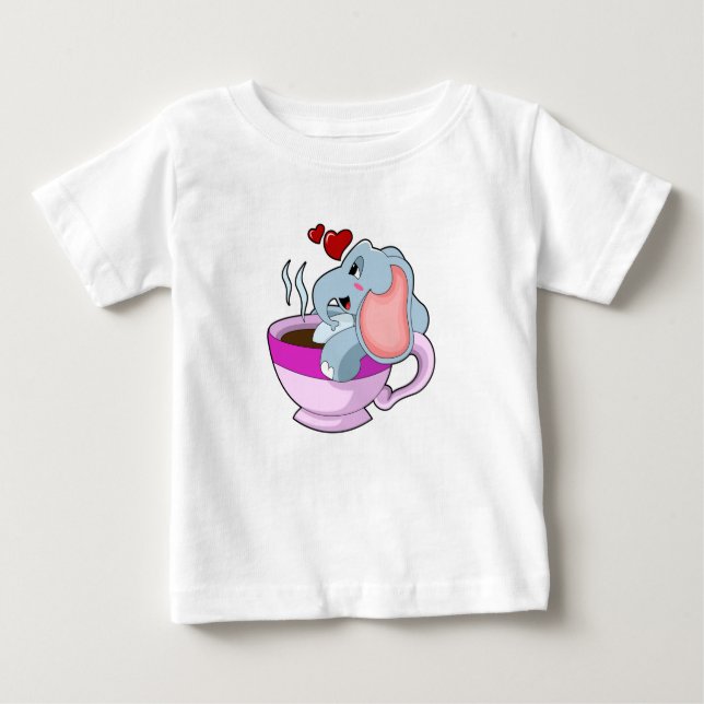 Elephant med Kaffe Kopp T Shirt (Framsida)
