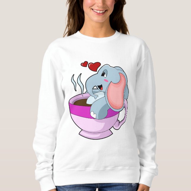 Elephant med Kaffe Kopp T Shirt (Framsida)