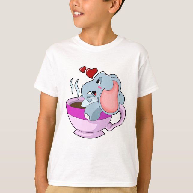 Elephant med Kaffe Kopp T Shirt (Framsida)