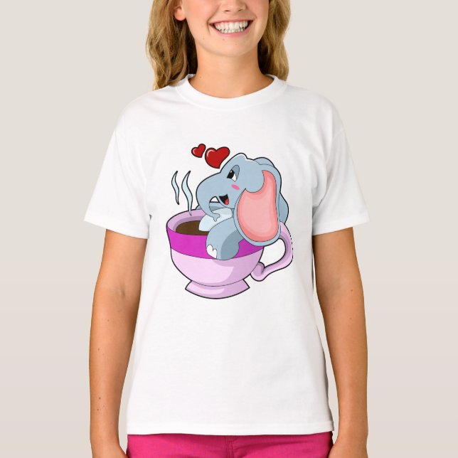 Elephant med Kaffe Kopp T Shirt (Framsida)