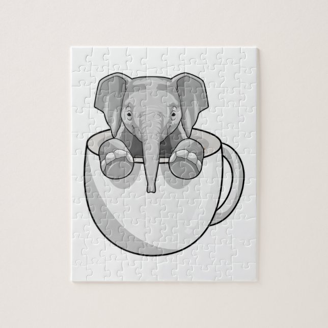 Elephant med Kopp Pussel (Vertikal)