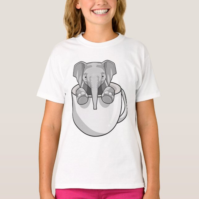 Elephant med Kopp T Shirt (Framsida)