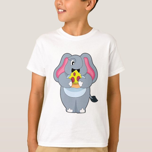Elephant med Pizza T Shirt (Framsida)