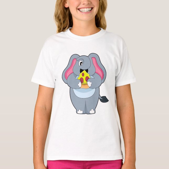 Elephant med Pizza T Shirt (Framsida)