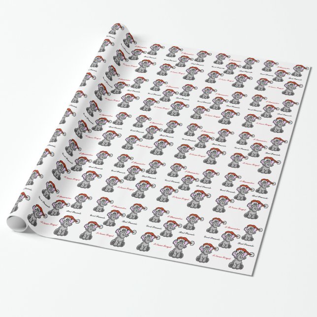 Elephant med Santa Hat Gift Wrap Presentpapper (Utrullad)