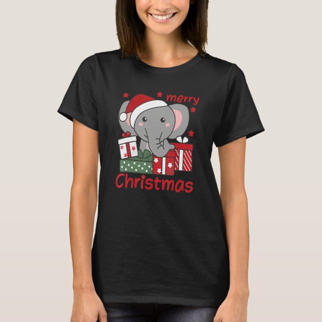 Elephant Merry Christmas Winter Elephant Christmas T Shirt (Framsida)