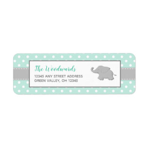 Elephant Mint Grönt Grått Polka Dot Baby Shower Returadress Etikett