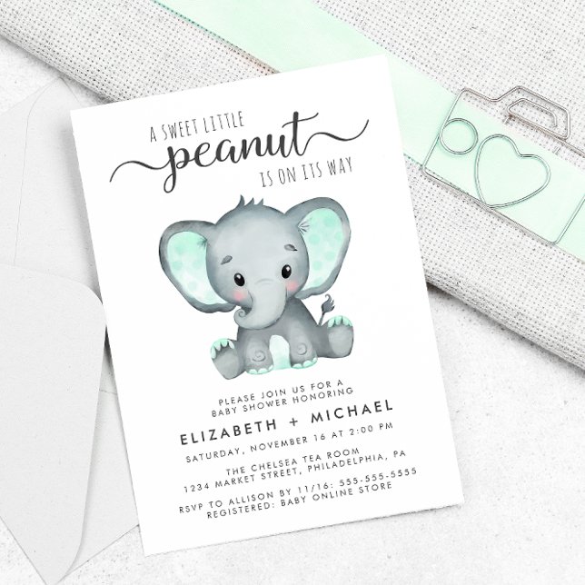 Elephant Mint Grönt Watercolor Par Baby Shower Inbjudningar (Skapare uppladdad)