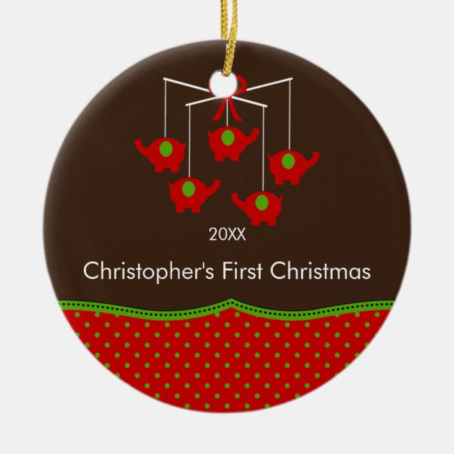 Elephant Mobile Baby Första julprydnaden Julgransprydnad Keramik (Framsidan)