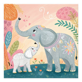 Elephant Mom and Baby Fototryck