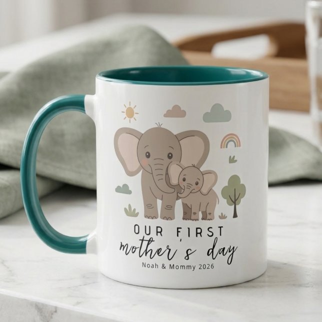 Elephant Mom Baby First Mothers Day Design Mugg (Skapare uppladdad)