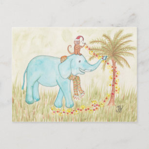 Elephant & Monkey Stringing jul Ljus Vykort