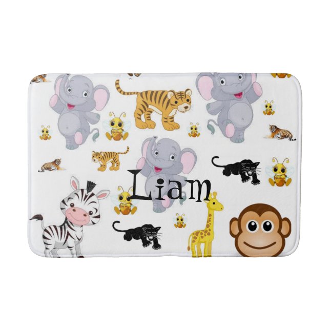 Elephant Monkey Tiger Bathroom Bath Mat Badrumsmatta (Framsidan)