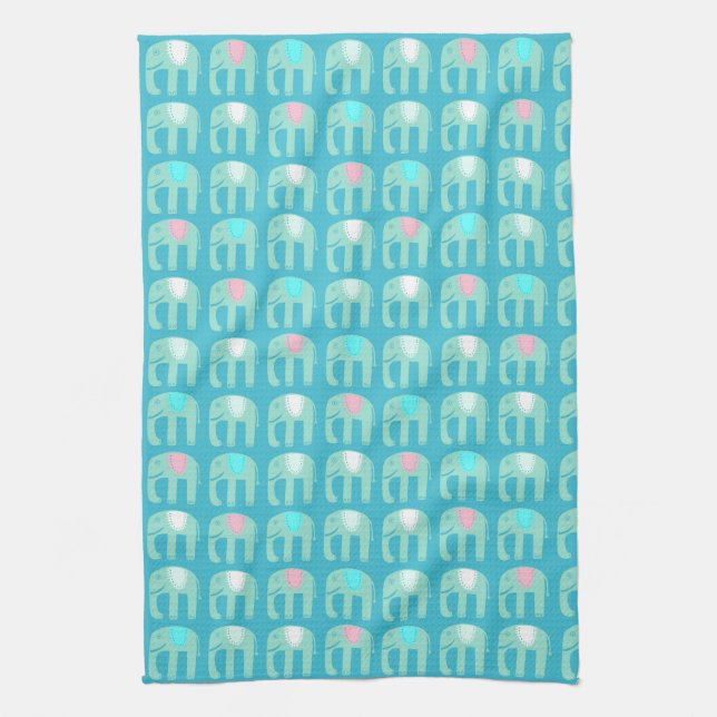 Elephant Mönster Aqua Blue Kökshandduk (Vertikal)