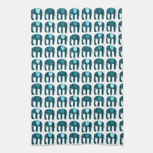 Elephant Mönster Blue Kökshandduk