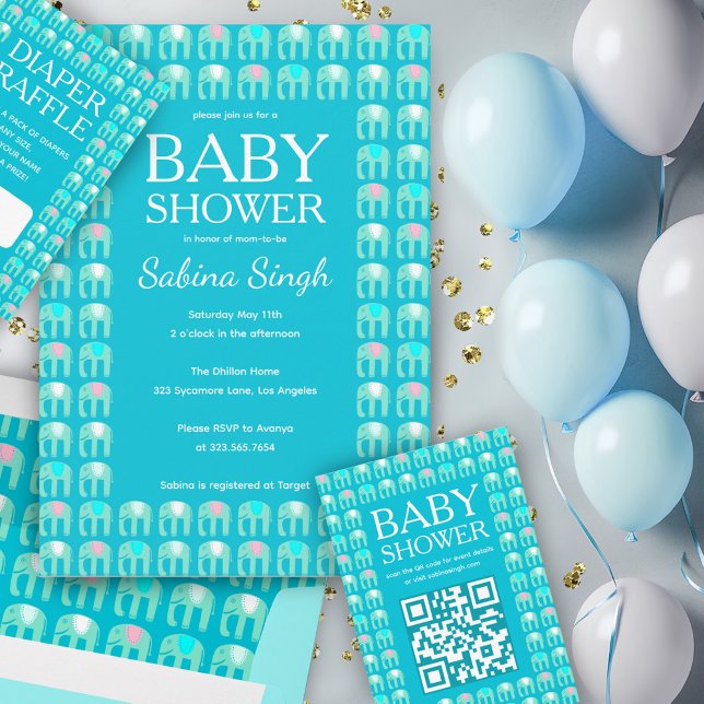 Elephant Mönster Cute Anpassningsbar BABY SHOWER Inbjudningar (Elephant Pattern Cute Custom BABY SHOWER Invitation
Blue Pink Gender Neutral
)