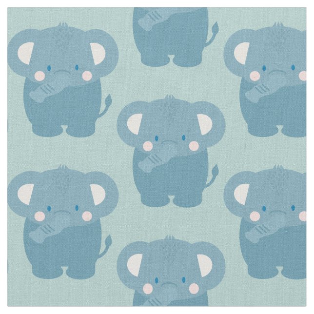 Elephant Mönster Light Blue Tyg (Närbild)