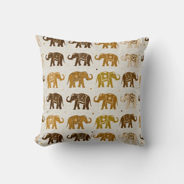Elephant Mönster Linen look Pillow Kudde (Framsida)