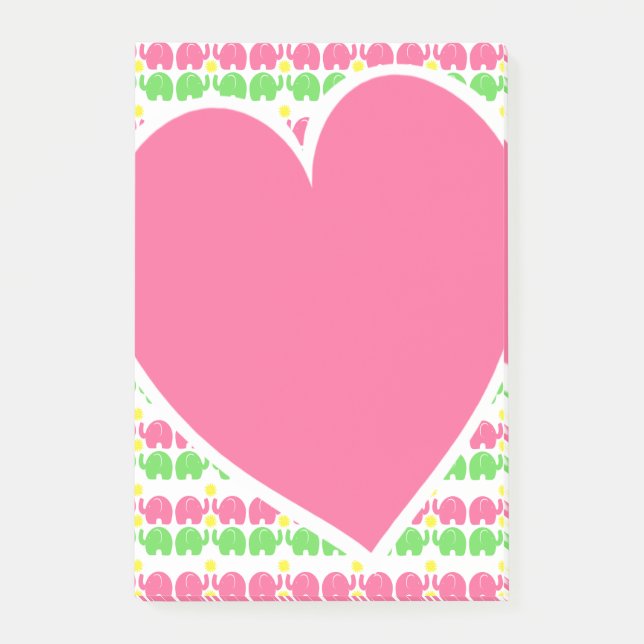 Elephant Mönster och Heart Post-it Block (Framsida)