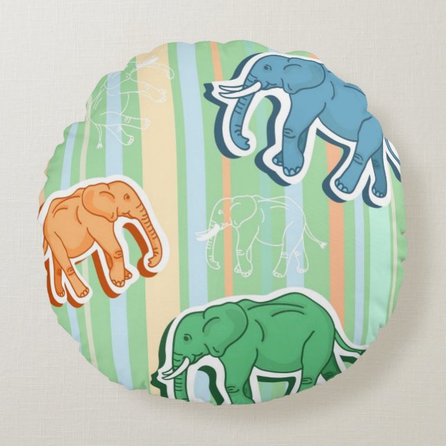 Elephant Mönster på Grönt Rand Rund Kudde (Framsidan)