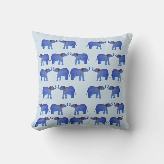 Elephant Mood Cushion, Blå elefanten mönster Kudde (Framsida)