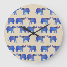 Elephant Mood Wall Clock, Blue Eephant mönster