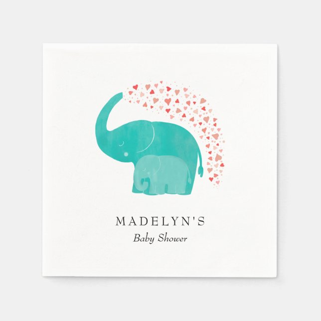 Elephant Mor och Calf Baby Shower Pappersservett (Framsidan)