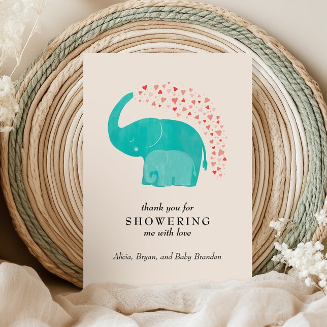 Elephant Mor och Calf Baby Shower Personlig Tack Kort (Skapare uppladdad)