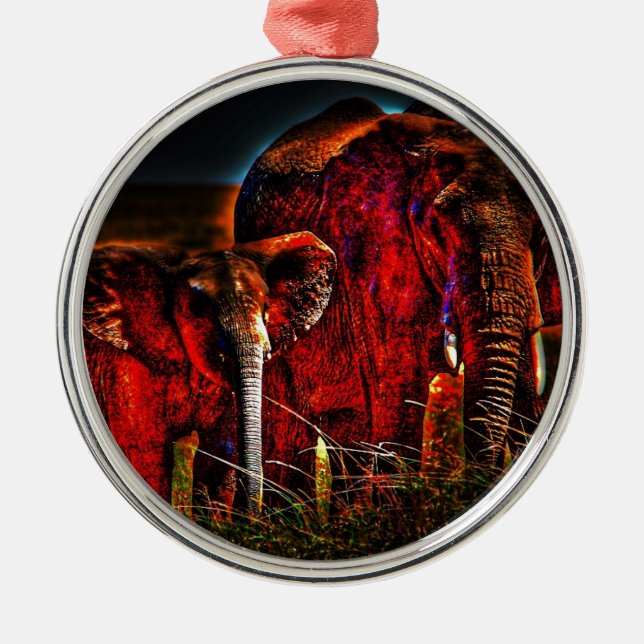 Elephant Mor och Calf Julgransprydnad Metall (Framsidan)