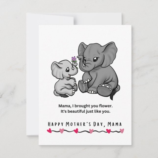 Elephant mor och hennes kalvblomma Mors dag Julkort (Framsida)
