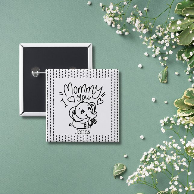 Elephant Morsa & Me Mors dag anpassningsbar Knapp (Elephant Mum & Me Mother's Day custom Button)