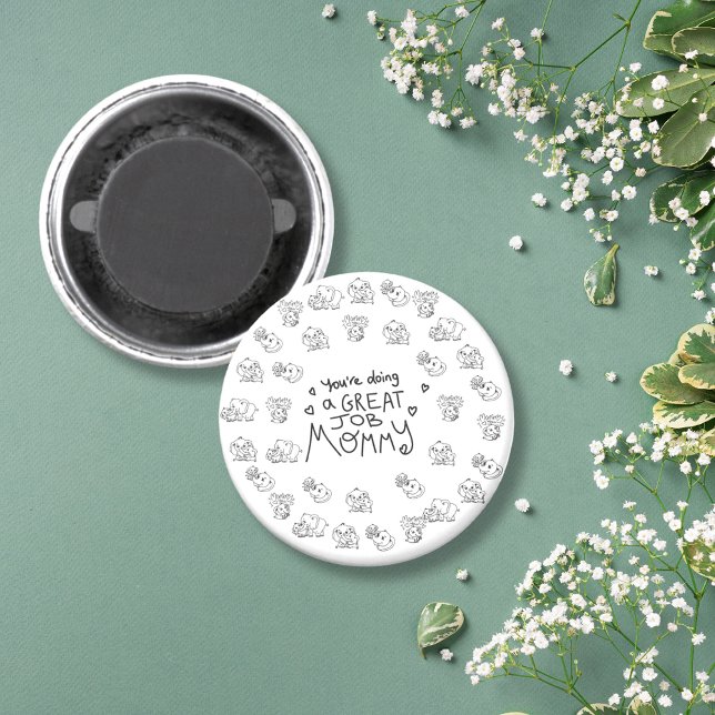 Elephant Morsa & Me Mors dag rund Magnet (Elephant Mum & Me Mother's Day round Magnet)
