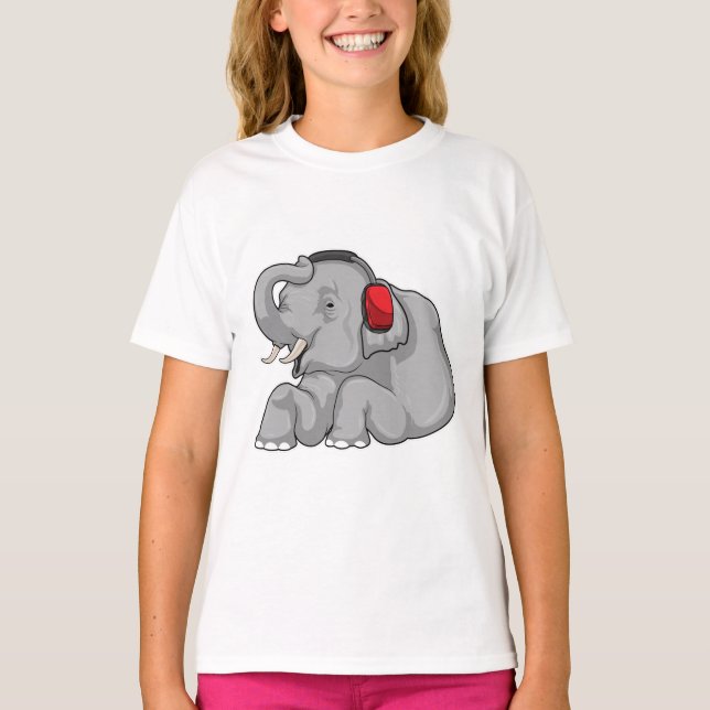 Elephant Music Headphone T Shirt (Framsida)