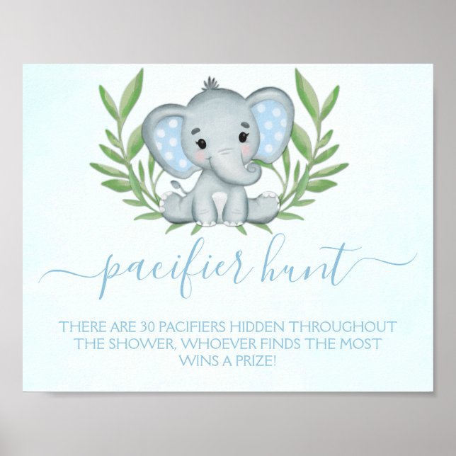 Elephant Nappar Hunt Boy Baby Shower Game Poster (Framsidan)