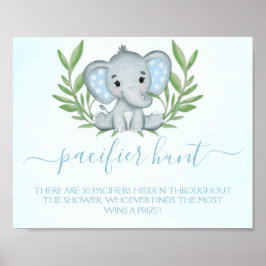 Elephant Nappar Hunt Boy Baby Shower Game Poster