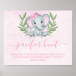 Elephant Nappar Hunt Girl Baby Shower Game Poster