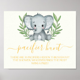 Elephant Nappar Hunt Neutralt Baby Shower Game Poster