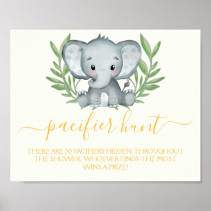 Elephant Nappar Hunt Neutralt Baby Shower Game Poster