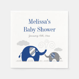 Elephant Navy Blue Grått Baby Shower Pappersservett