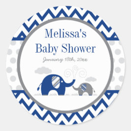 Elephant Navy Blue Grått Baby Shower Runt Klistermärke