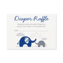 Elephant Navy Blue Grått Diaper Raffle Biljett