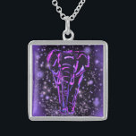 Elephant Necklace Lila Rosa Starry Night Sterling Silver Halsband<br><div class="desc">Neon Lila Rosa Elephant Walking at Starry Night Magic Animal Teckning - Välj / lägg till din unika text / Färg - Gör din Speciella gåva - Ändra storlek och flytta eller ta bort och lägg till inslag / bild med anpassning verktyg ! - Teckning och MJÖLKS UTFORMNING. Du kan...</div>