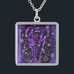 Elephant Necklace Lila Rosa Starry Night Sterling Silver Halsband<br><div class="desc">Neon Lila Rosa Elephant Walking at Starry Night Magic Animal Teckning - Välj / lägg till din unika text / Färg - Gör din Speciella gåva - Ändra storlek och flytta eller ta bort och lägg till inslag / bild med anpassning verktyg ! - Teckning och MJÖLKS UTFORMNING. Du kan...</div>